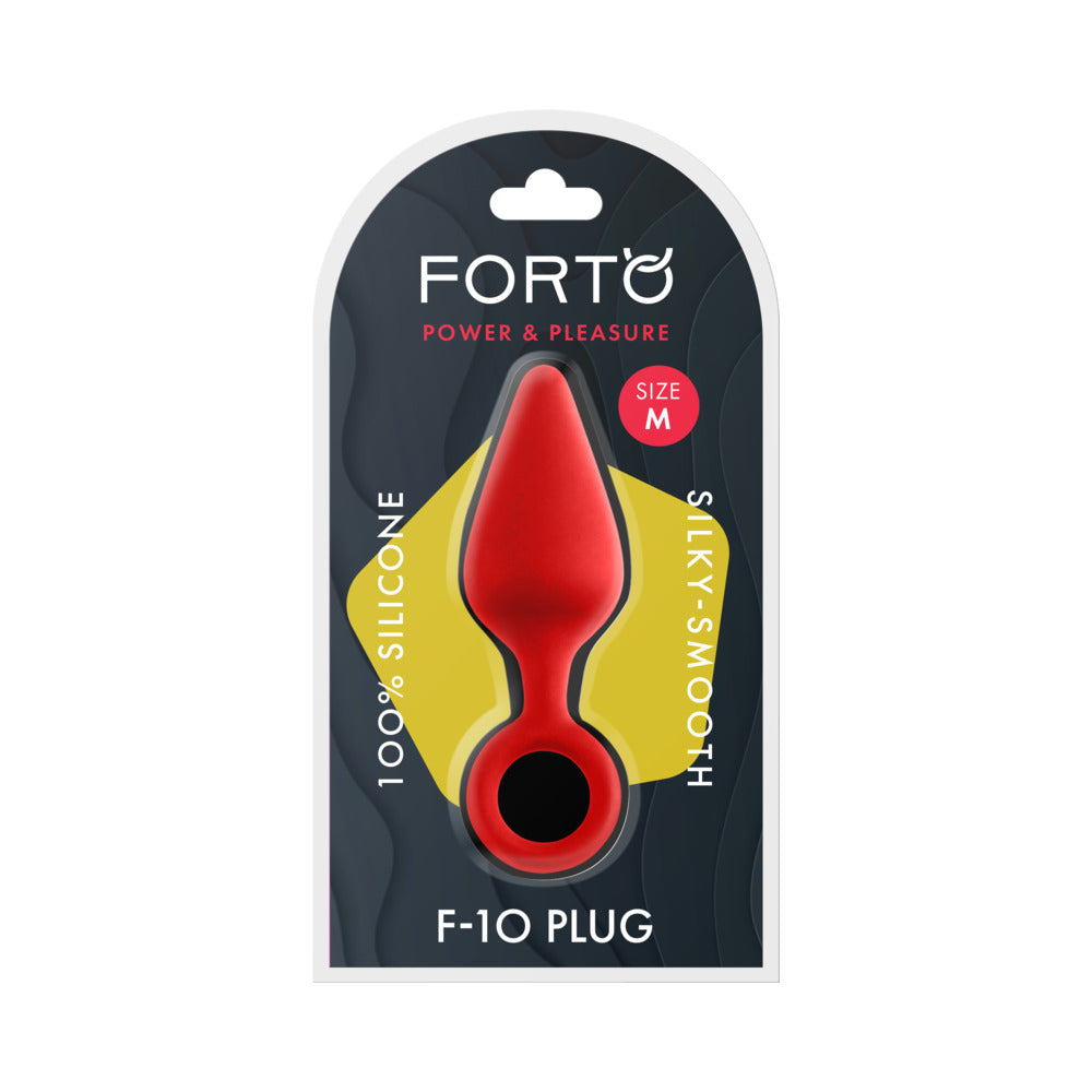 Forto F-10 Silicone Anal Plug with Pull Ring Medium Red