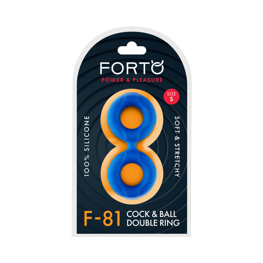 Forto F-81 Liquid Silicone Cock & Ball Double Ring Small Blue