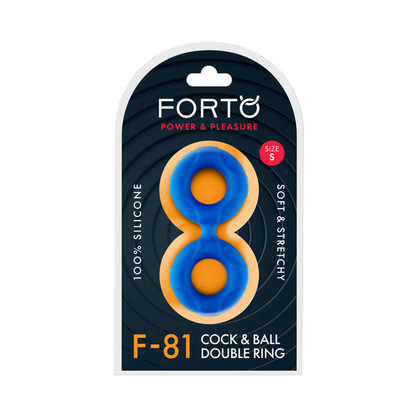Forto F-81 Liquid Silicone Cock & Ball Double Ring Small Blue